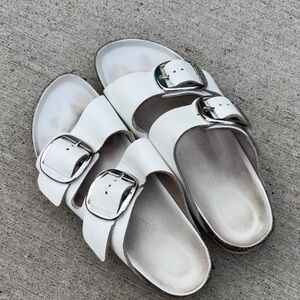 White Sandals with Silver Buckles